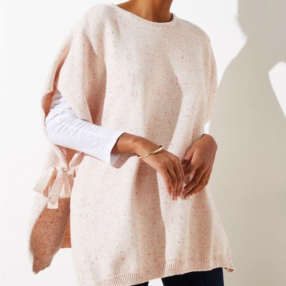 Loft ivory flecked tie side oversized poncho sweater size XS/small NWOT